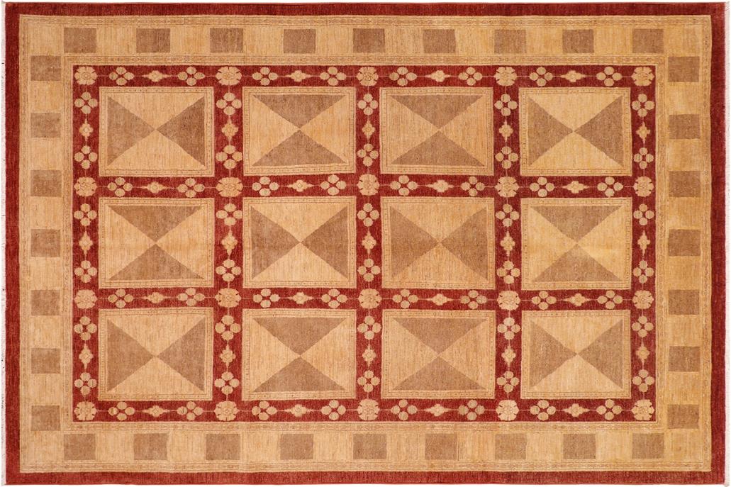 handmade Transitional Kafkaz Chobi Ziegler Beige Rust Hand Knotted RECTANGLE 100% WOOL area rug 8 x 10