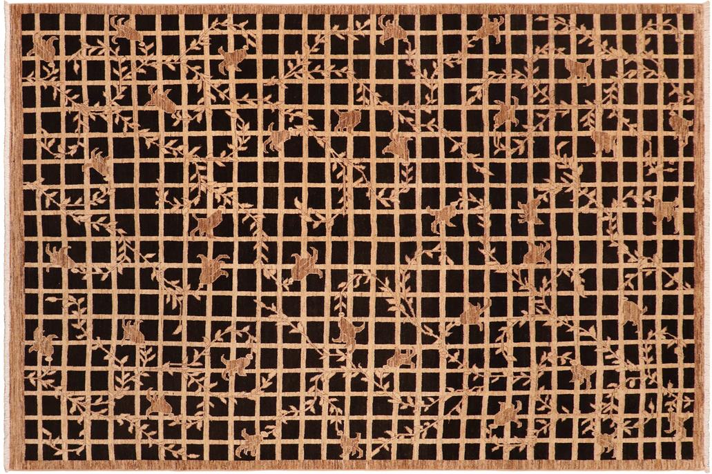 handmade Transitional Kafkaz Chobi Ziegler Black Tan Hand Knotted RECTANGLE 100% WOOL area rug 8 x 10