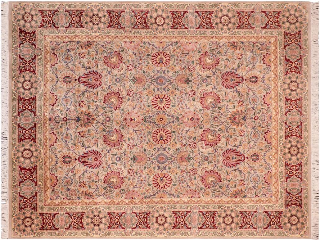 handmade Traditional Lahore Taupe Red Hand Knotted RECTANGLE 100% WOOL area rug 8x11