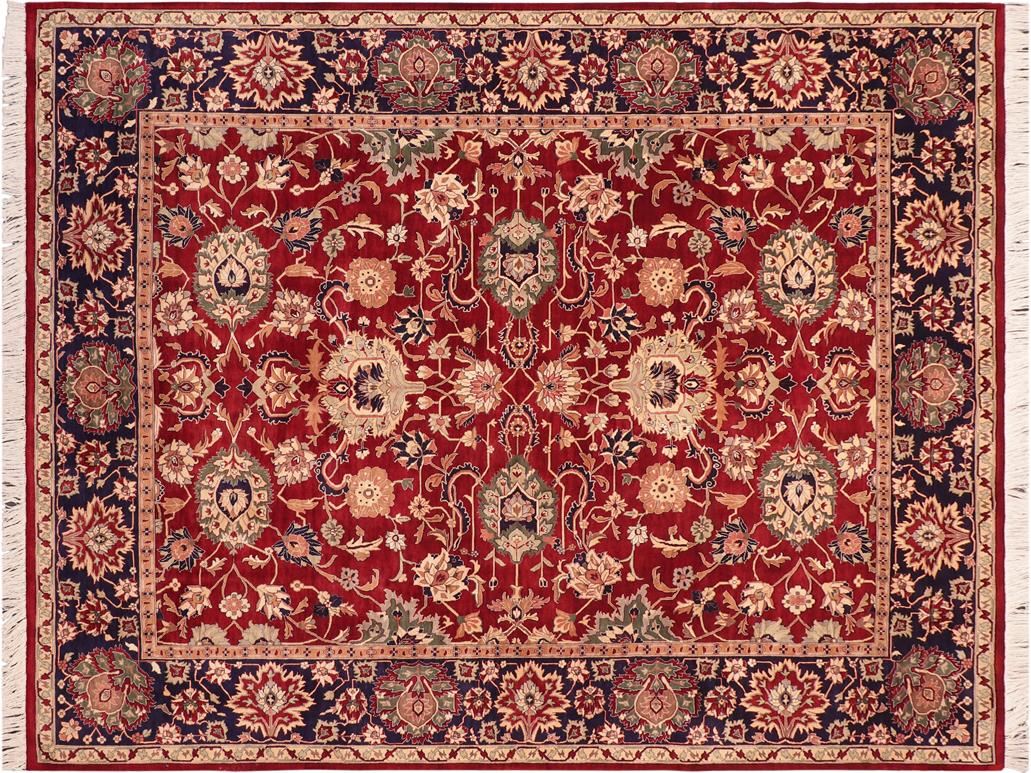 handmade Traditional Lahore Red Blue Hand Knotted RECTANGLE 100% WOOL area rug 8x10