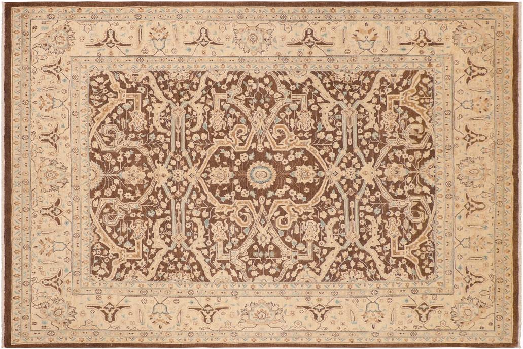 handmade Traditional Kafkaz Chobi Ziegler Brown Beige Hand Knotted RECTANGLE 100% WOOL area rug 8 x 10
