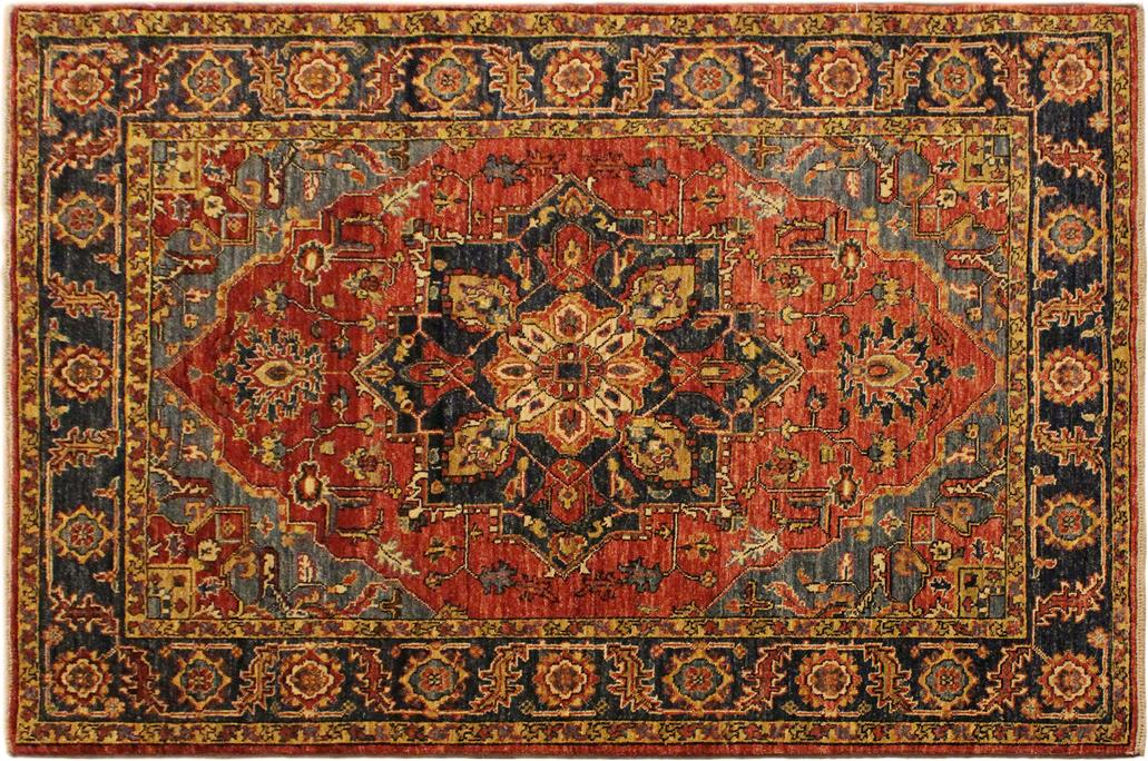 handmade Geometric Kafkaz Chobi Ziegler Rust Blue Hand Knotted RECTANGLE 100% WOOL area rug 4 x 6