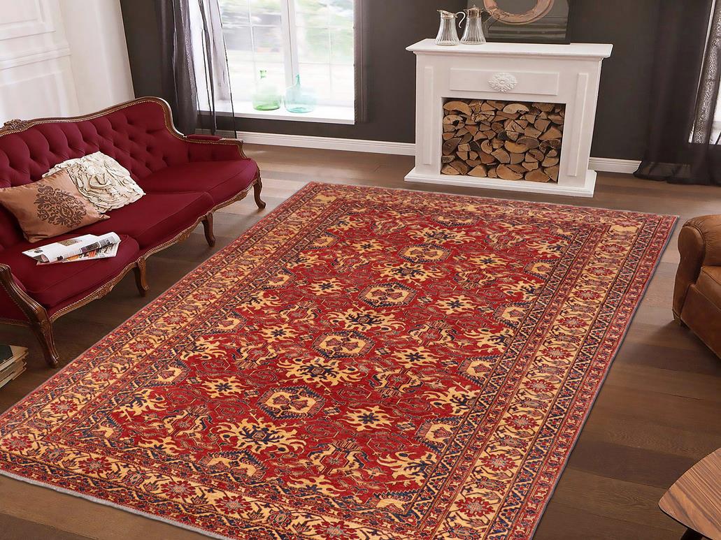 handmade Geometric Super Kazak Red Gold Hand Knotted RECTANGLE 100% WOOL area rug 10x13