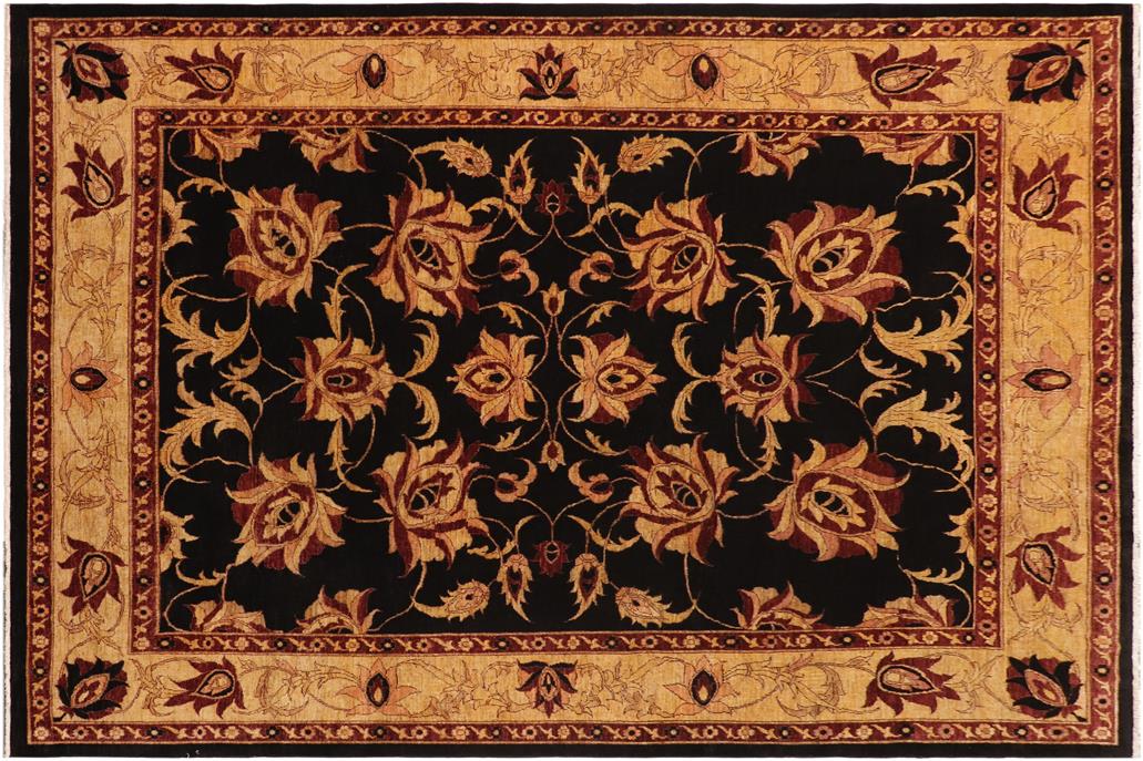 handmade Traditional Kafkaz Chobi Ziegler Black Gold Hand Knotted RECTANGLE 100% WOOL area rug 9 x 12