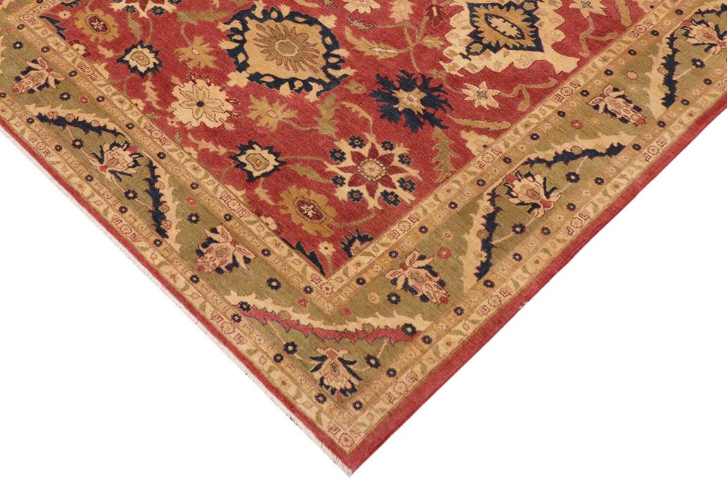 handmade Traditional Kafkaz Chobi Ziegler Rust Lt. Green Hand Knotted RECTANGLE 100% WOOL area rug 9 x 12