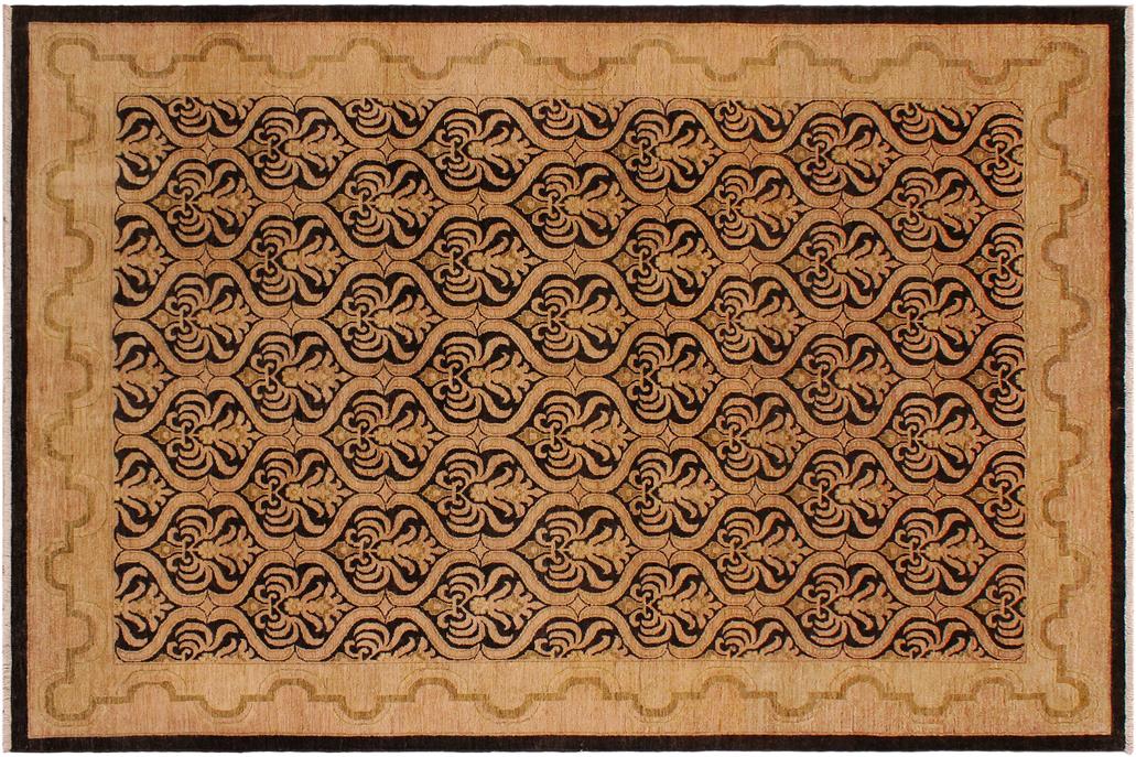 handmade Transitional Kafkaz Chobi Ziegler Black Tan Hand Knotted RECTANGLE 100% WOOL area rug 9 x 12