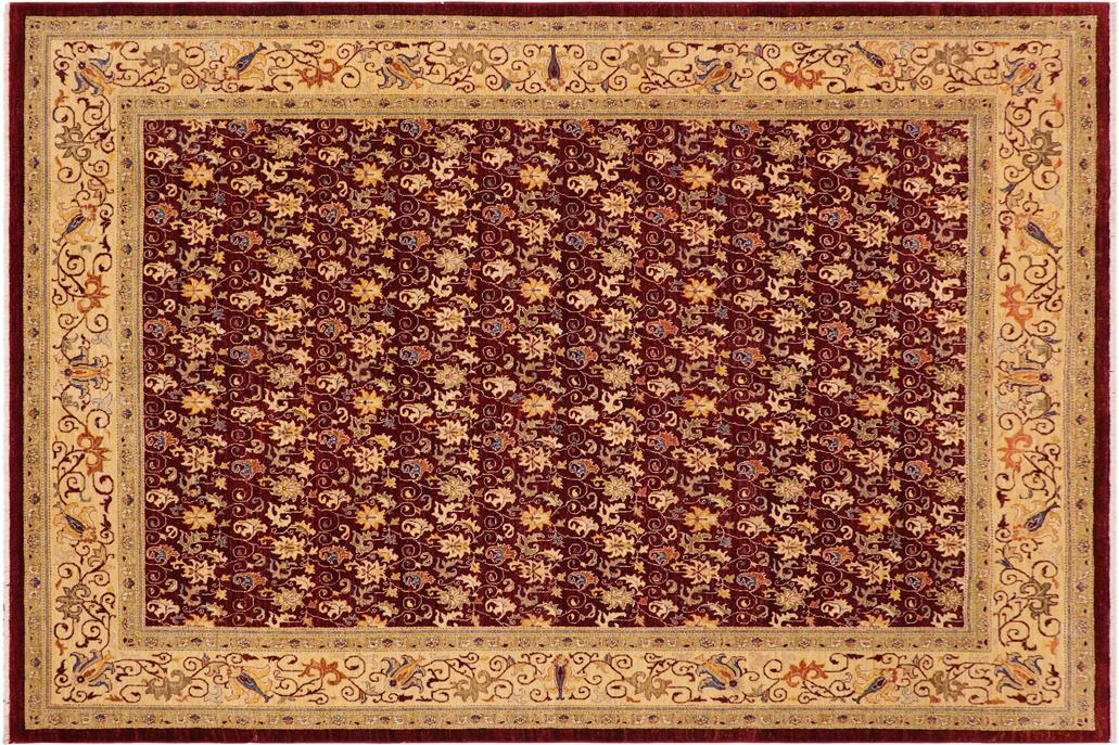 handmade Transitional Kafkaz Chobi Ziegler Burgundy Tan Hand Knotted RECTANGLE 100% WOOL area rug 9 x 12