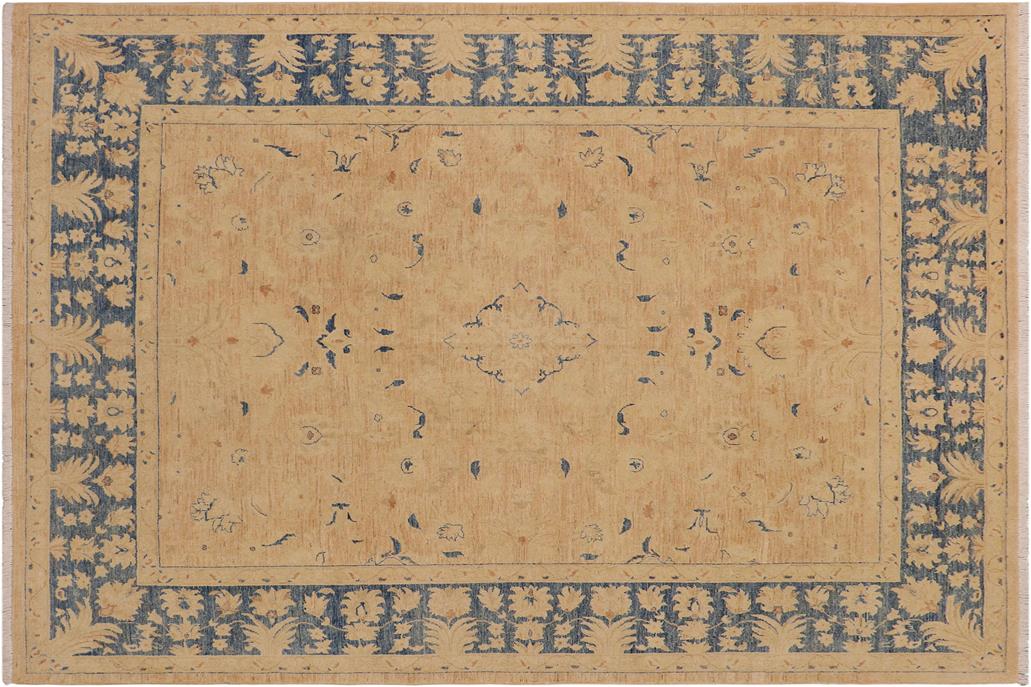 handmade Traditional Kafkaz Chobi Ziegler Tan Blue Hand Knotted RECTANGLE 100% WOOL area rug 9 x 12