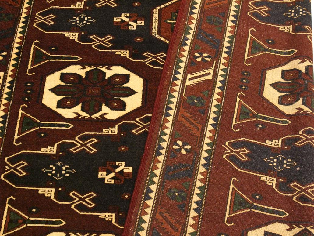 handmade Geometric Kargahi Brown Blue Hand Knotted RECTANGLE 100% WOOL area rug 5x6