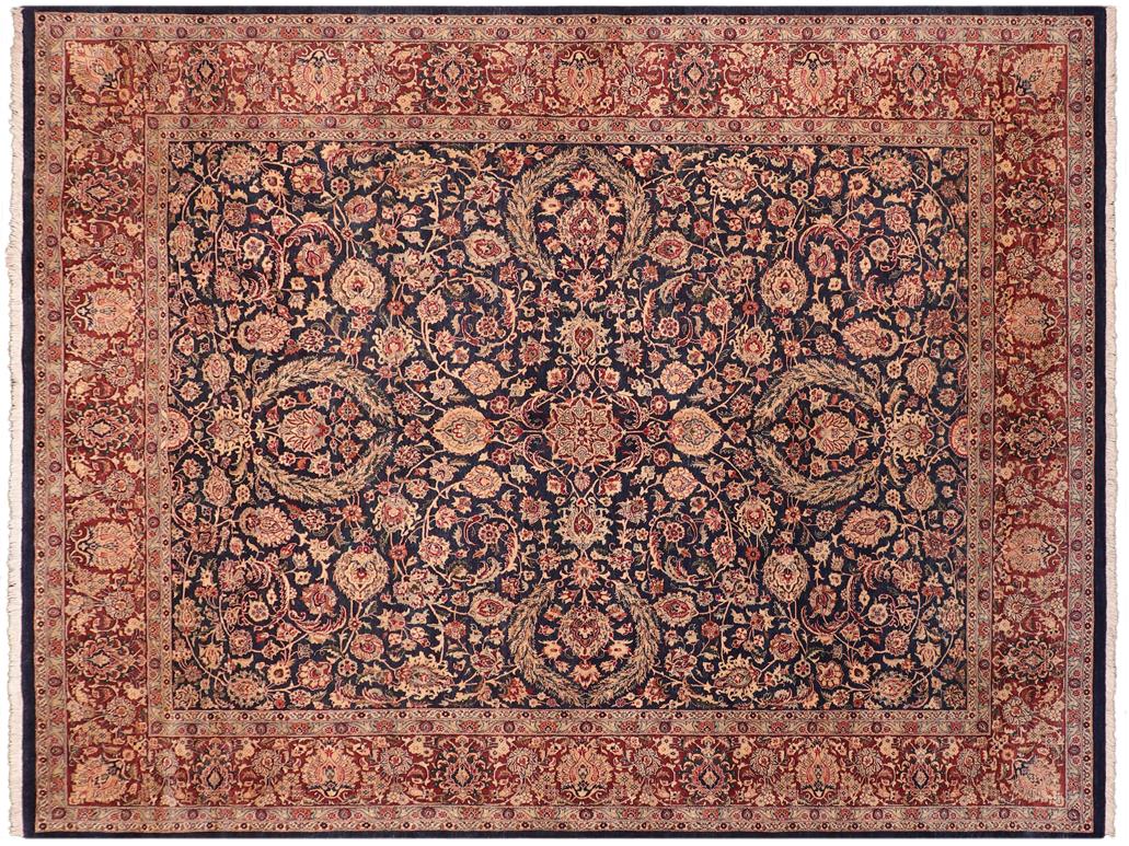 handmade Traditional Dabir Blue Aubergine Hand Knotted RECTANGLE 100% WOOL area rug 8x10