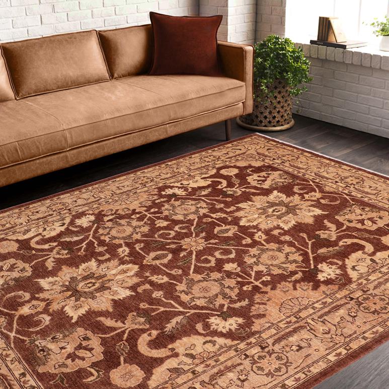 handmade Traditional Kafkaz Chobi Ziegler Brown Tan Hand Knotted RECTANGLE 100% WOOL area rug 8 x 10