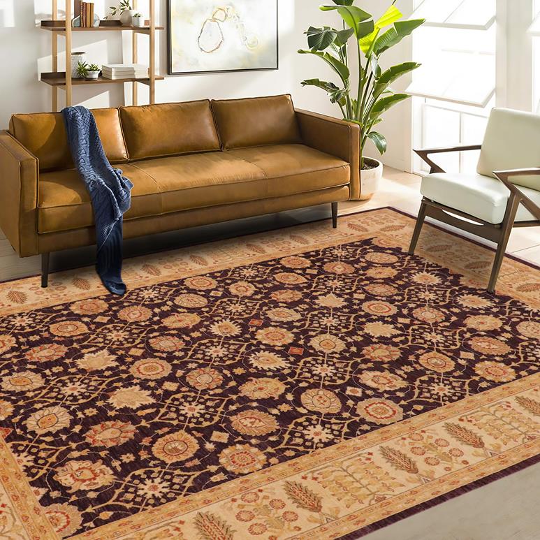 handmade Traditional Kafkaz Chobi Ziegler Purple Lt. Tan Hand Knotted RECTANGLE 100% WOOL area rug 9 x 12