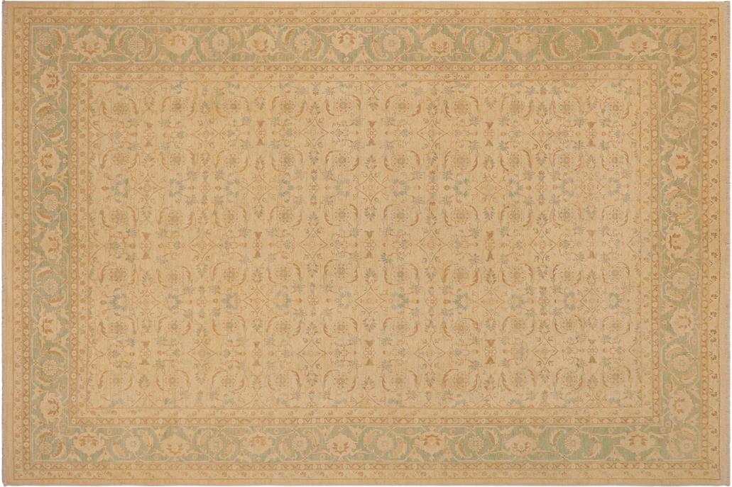 handmade Transitional Kafkaz Chobi Ziegler Beige Green Hand Knotted RECTANGLE 100% WOOL area rug 9 x 12