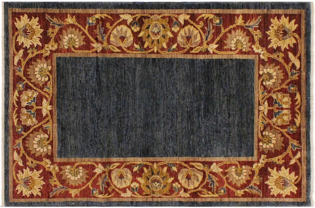 handmade Modern Gabbeh Blue Red Hand Knotted Rectangel Hand Knotted 100% Vegetable Dyed wool area rug 4 x 6