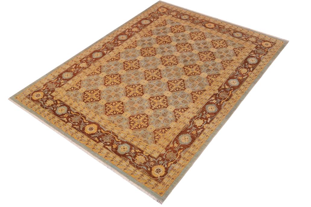handmade Transitional Kafkaz Chobi Ziegler Blue Brown Hand Knotted RECTANGLE 100% WOOL area rug 9 x 12