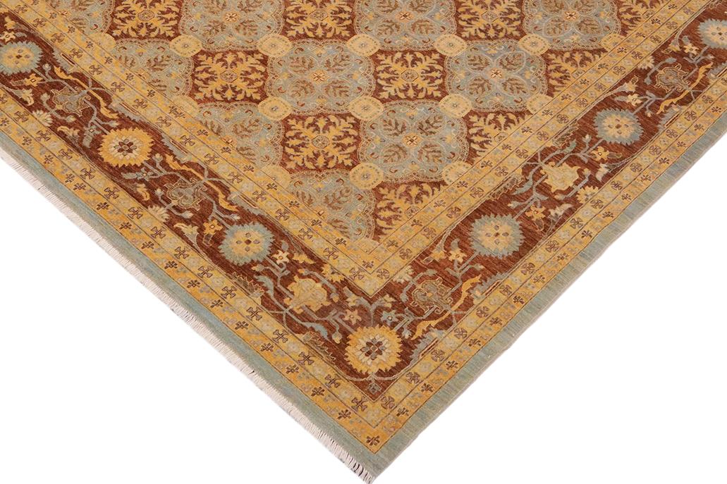handmade Transitional Kafkaz Chobi Ziegler Blue Brown Hand Knotted RECTANGLE 100% WOOL area rug 9 x 12