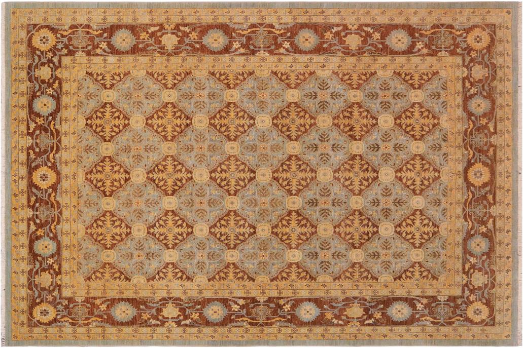 handmade Transitional Kafkaz Chobi Ziegler Blue Brown Hand Knotted RECTANGLE 100% WOOL area rug 9 x 12