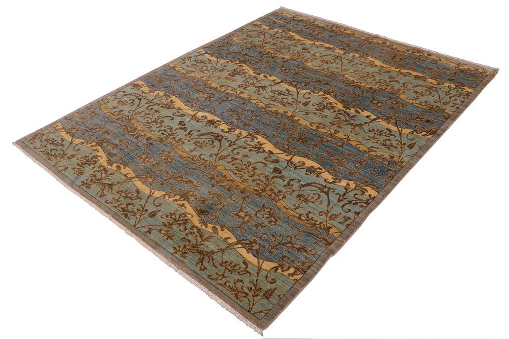handmade Transitional Kafkaz Chobi Ziegler Blue Gray Hand Knotted RECTANGLE 100% WOOL area rug 9 x 12