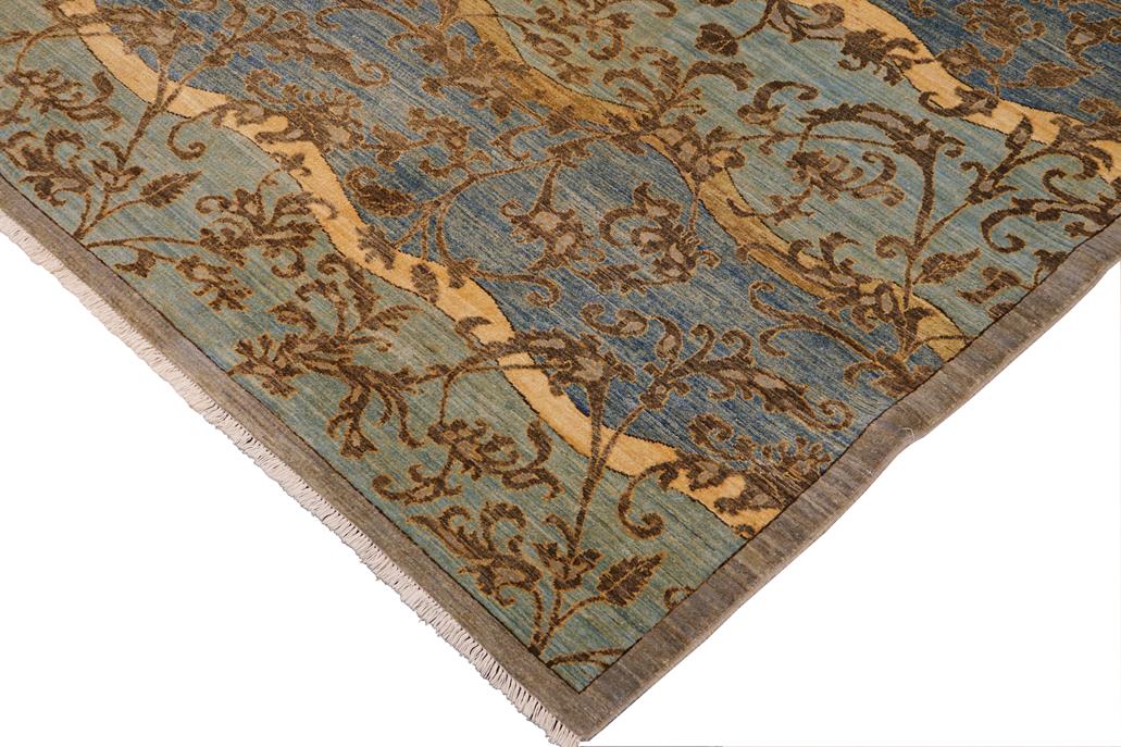 handmade Transitional Kafkaz Chobi Ziegler Blue Gray Hand Knotted RECTANGLE 100% WOOL area rug 9 x 12