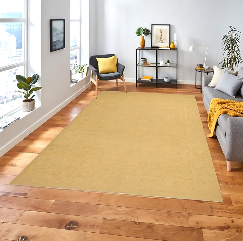 Handmade Kafakz Chobi Ziegler Modern Contemporary Tan Lt. Tan Hand Knotted Rectangel Hand Knotted 100% Vegetable Dyed wool area rug 10 x 14