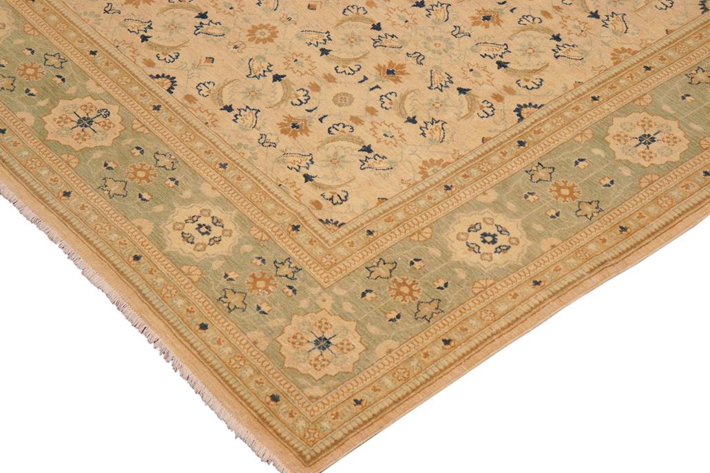 handmade Transitional Kafkaz Chobi Ziegler Tan Green Hand Knotted RECTANGLE 100% WOOL area rug 10 x 14