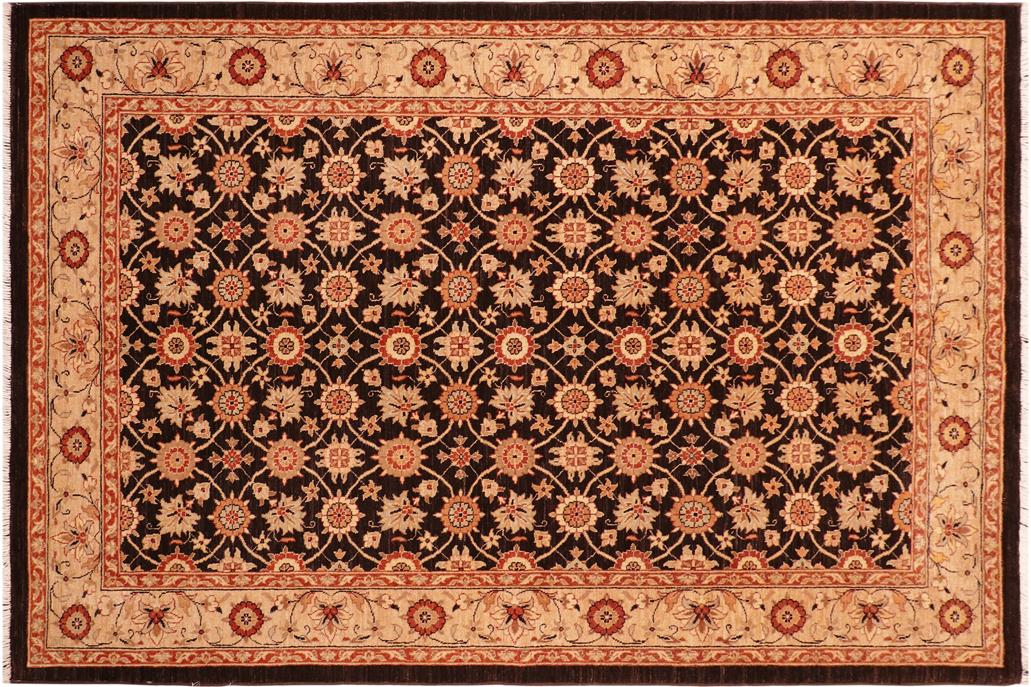 handmade Transitional Kafkaz Chobi Ziegler Brown Beige Hand Knotted RECTANGLE 100% WOOL area rug 6 x 9