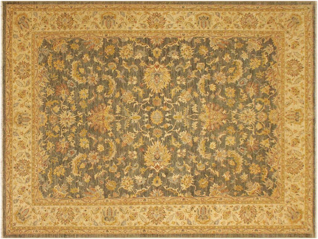 handmade Transitional Kafkaz Lt. Green Tan Hand Knotted RECTANGLE WOOL&SILK area rug 9x12
