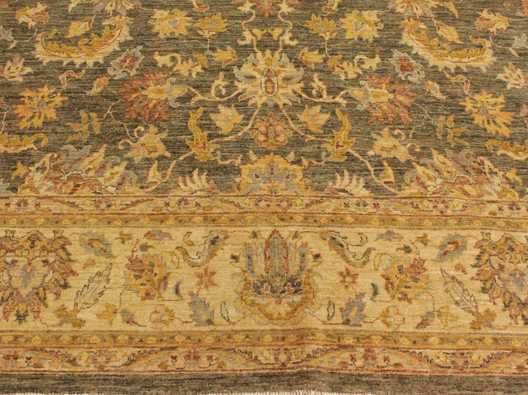 handmade Transitional Kafkaz Lt. Green Tan Hand Knotted RECTANGLE WOOL&SILK area rug 9x12