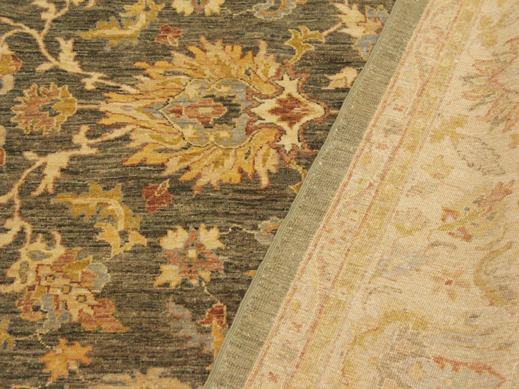 handmade Transitional Kafkaz Lt. Green Tan Hand Knotted RECTANGLE WOOL&SILK area rug 9x12