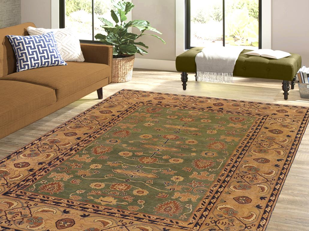 handmade Transitional Antique Green Gold Hand-Woven RECTANGLE 100% WOOL area rug 7x10