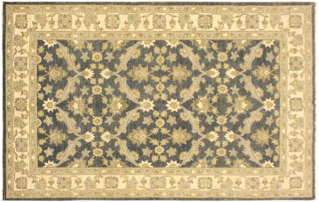 handmade Transitional Kafkaz Chobi Ziegler Charcoal Blue Hand Knotted RECTANGLE 100% WOOL area rug 4 x 6