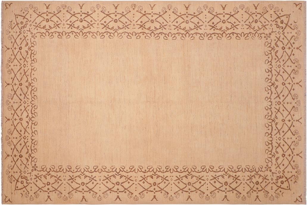 Handmade Kafakz Chobi Ziegler Modern Contemporary Tan Brown Hand Knotted Rectangel Hand Knotted 100% Vegetable Dyed wool area rug 6 x 9