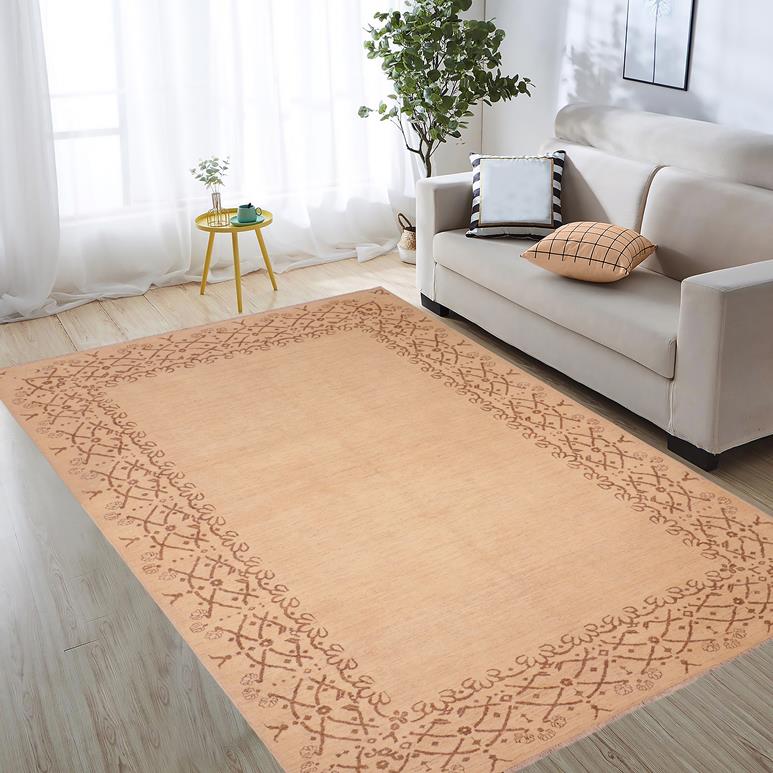 Handmade Kafakz Chobi Ziegler Modern Contemporary Tan Brown Hand Knotted Rectangel Hand Knotted 100% Vegetable Dyed wool area rug 6 x 9