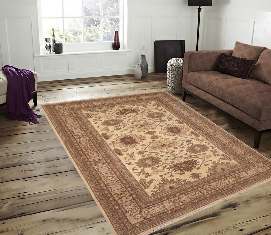 handmade Traditional Kafkaz Chobi Ziegler Beige Tan Hand Knotted RECTANGLE 100% WOOL area rug 6 x 9