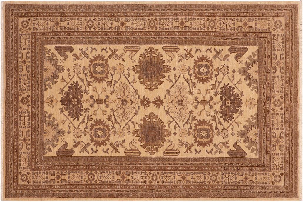 handmade Traditional Kafkaz Chobi Ziegler Beige Tan Hand Knotted RECTANGLE 100% WOOL area rug 6 x 9