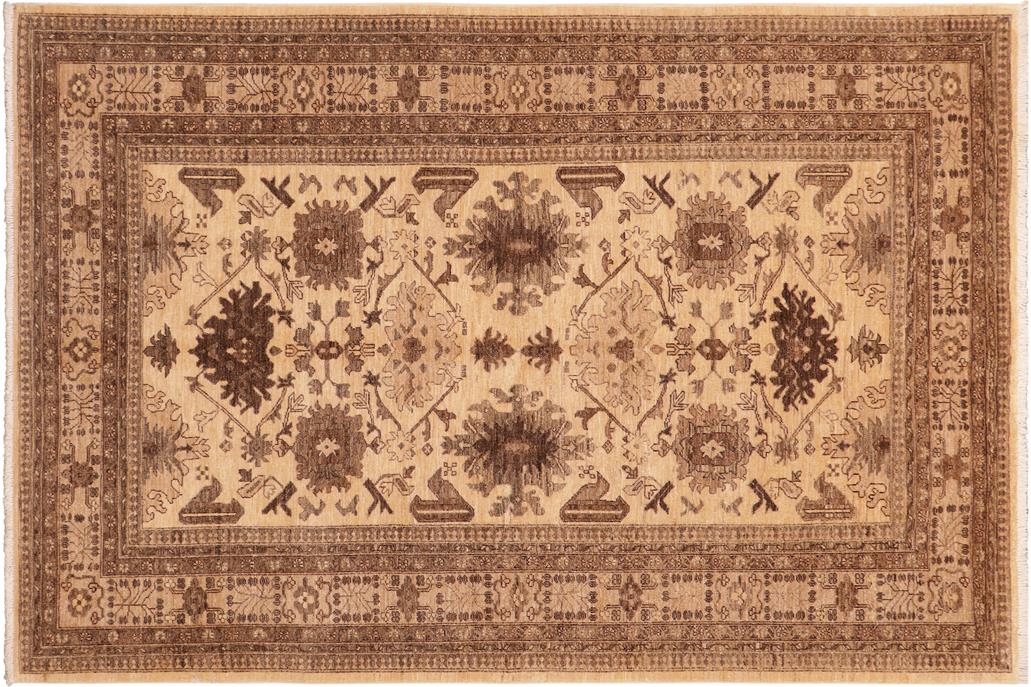 handmade Traditional Kafkaz Chobi Ziegler Beige Tan Hand Knotted RECTANGLE 100% WOOL area rug 6 x 9
