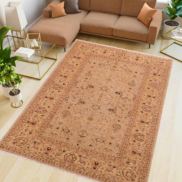handmade Traditional Kafkaz Chobi Ziegler Gray Gold Hand Knotted RECTANGLE 100% WOOL area rug 6 x 9