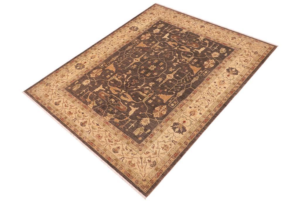 handmade Traditional Kafkaz Chobi Ziegler Brown Beige Hand Knotted RECTANGLE 100% WOOL area rug 8 x 10