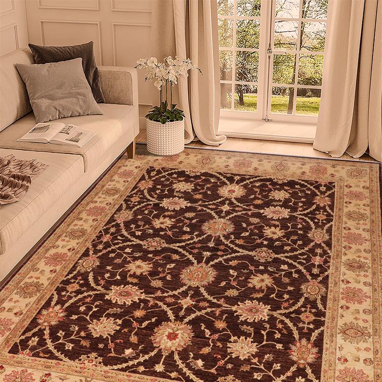 handmade Transitional Kafkaz Chobi Ziegler Brown Beige Hand Knotted RECTANGLE 100% WOOL area rug 8 x 9
