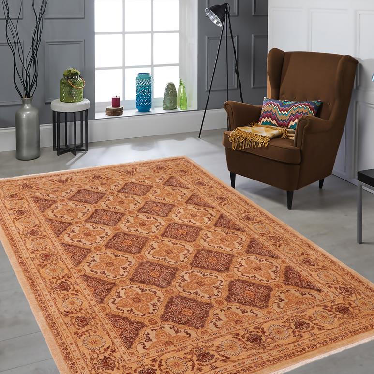 handmade Transitional Kafkaz Chobi Ziegler Brown Gold Hand Knotted RECTANGLE 100% WOOL area rug 6 x 8