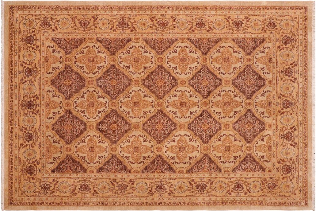 handmade Transitional Kafkaz Chobi Ziegler Brown Gold Hand Knotted RECTANGLE 100% WOOL area rug 6 x 8
