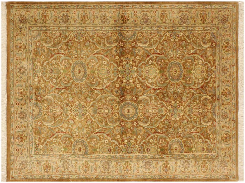 handmade Traditional Qaseem Bond Brown Tan Hand Knotted RECTANGLE 100% WOOL area rug 4x6