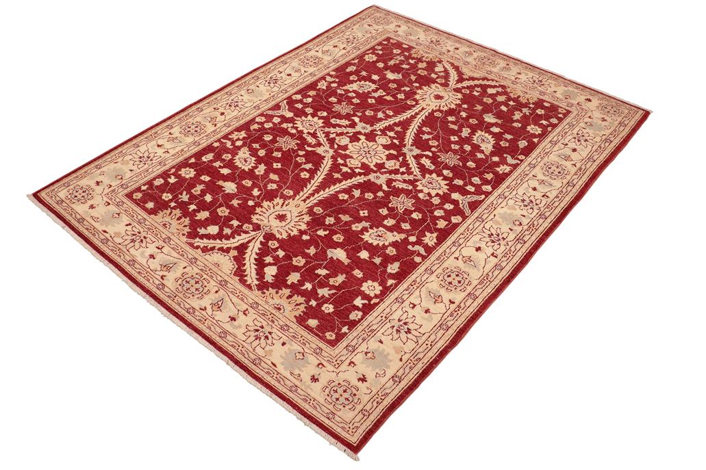 handmade Traditional Kafkaz Chobi Ziegler Red Beige Hand Knotted RECTANGLE 100% WOOL area rug 6 x 9