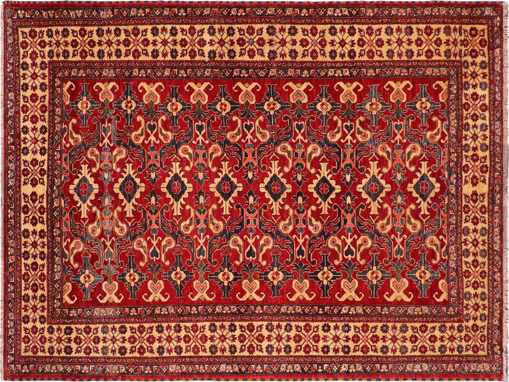 handmade Geometric Super Kazak Red Tan Hand Knotted RECTANGLE 100% WOOL area rug 8x11