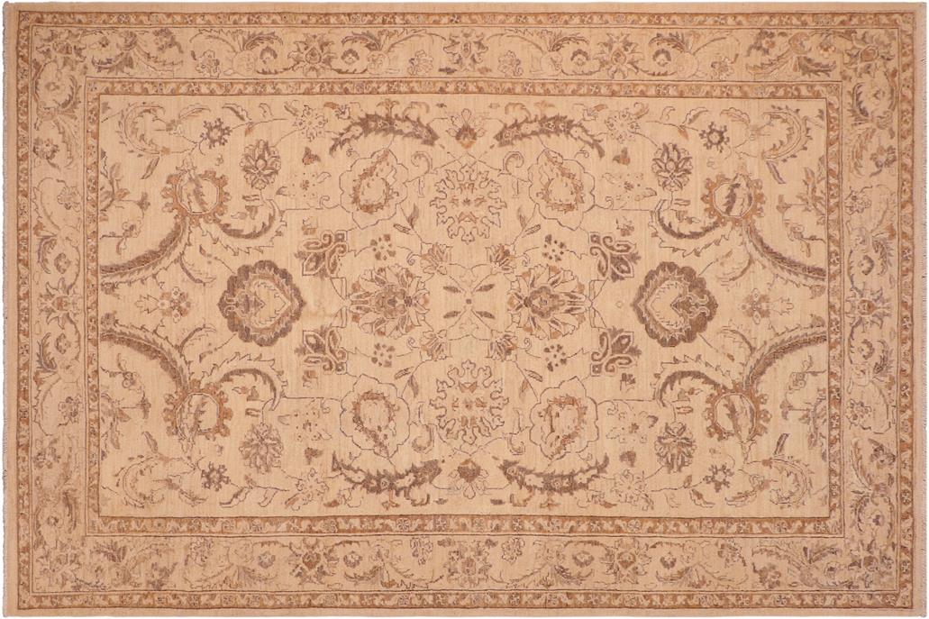 handmade Traditional Kafkaz Chobi Ziegler Tan Brown Hand Knotted RECTANGLE 100% WOOL area rug 6 x 9