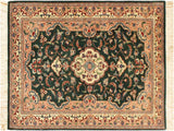 handmade Traditional Kashan Green Ivory Hand Knotted RECTANGLE 100% WOOL area rug 3x4