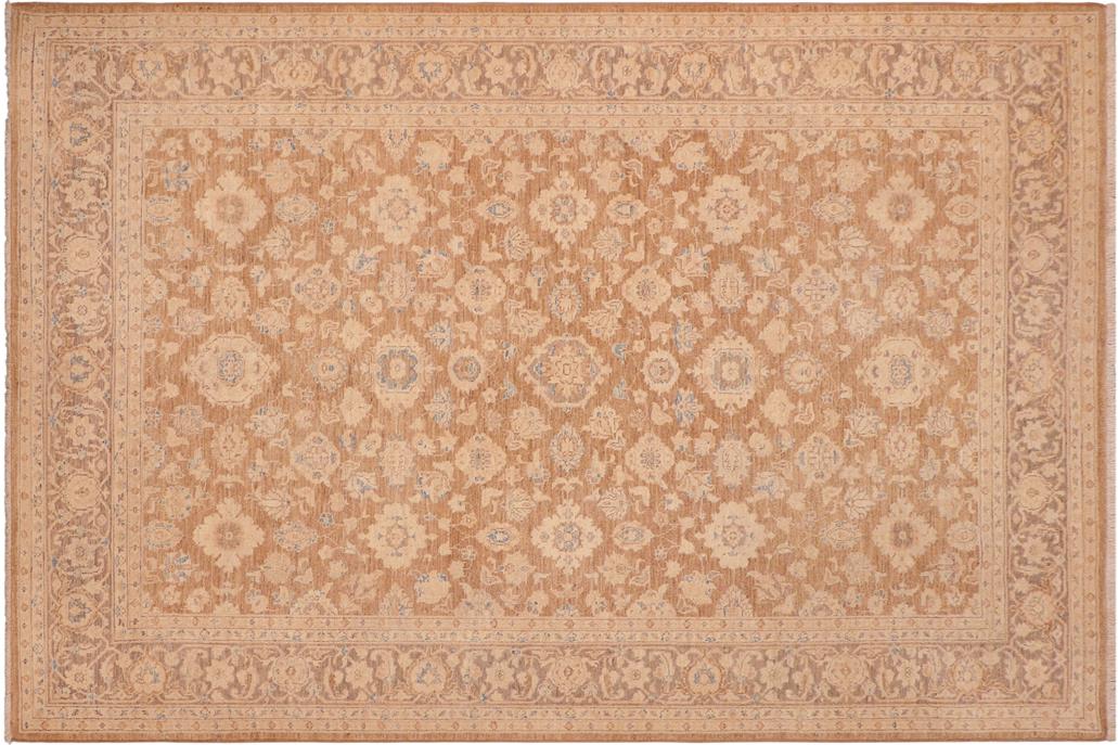 handmade Transitional Kafkaz Chobi Ziegler Brown Tan Hand Knotted RECTANGLE 100% WOOL area rug 6 x 9