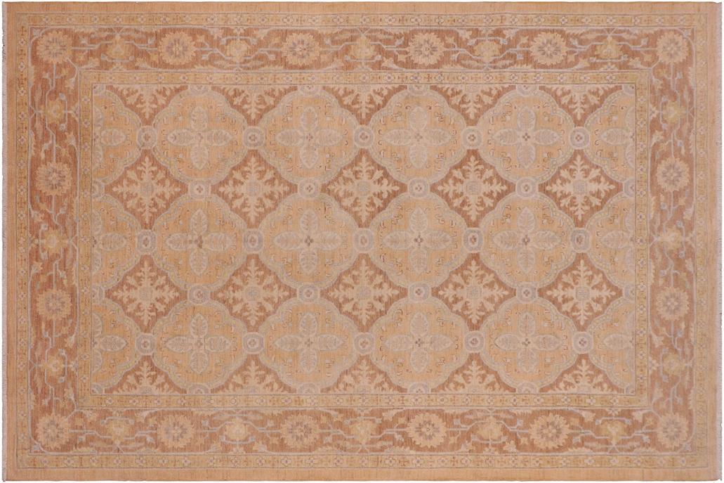 handmade Transitional Kafkaz Chobi Ziegler Tan Brown Hand Knotted RECTANGLE 100% WOOL area rug 6 x 9