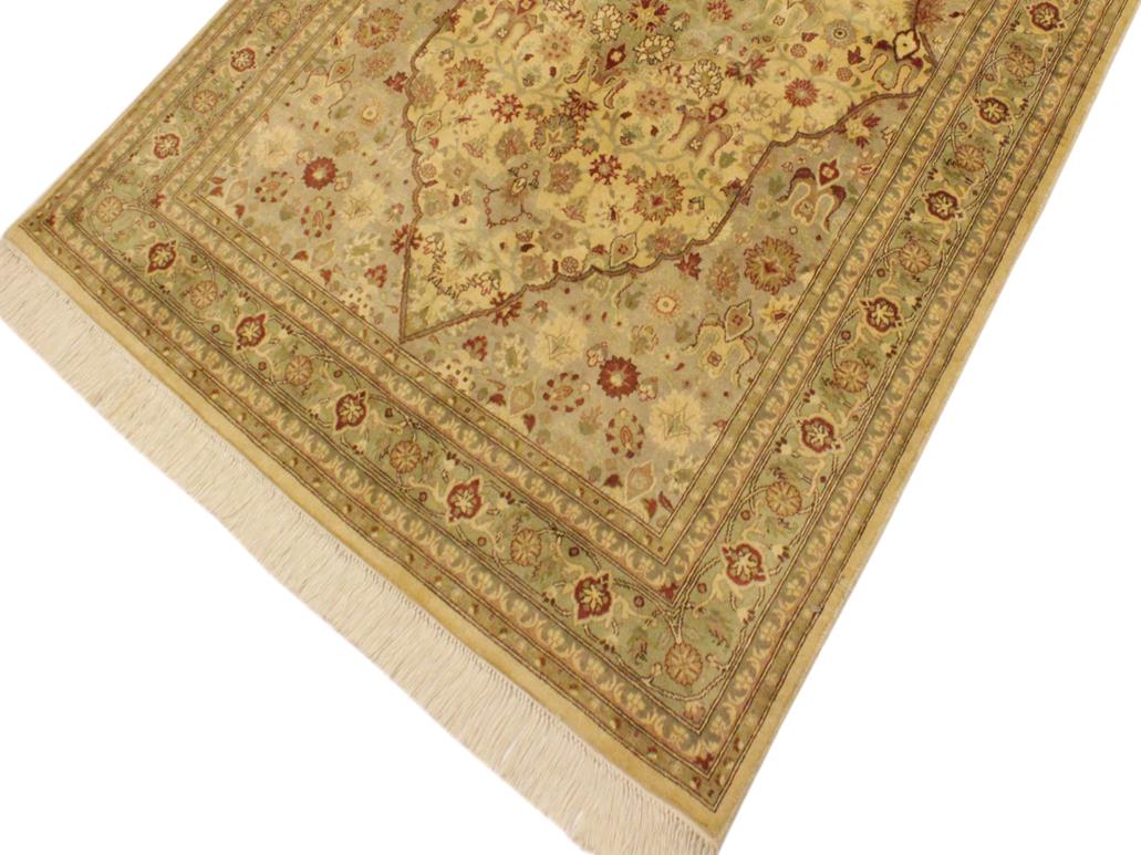 handmade Traditional Tabriz Beige Green Hand Knotted RECTANGLE 100% WOOL area rug 4x6