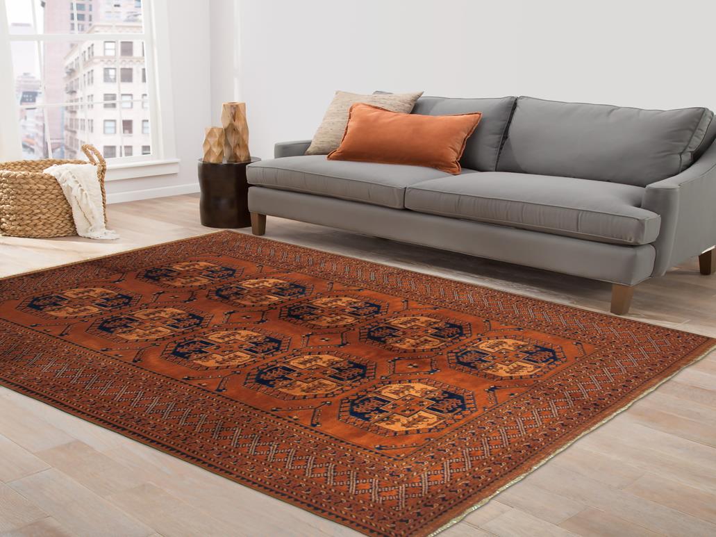 handmade Geometric Kargahi Rust Blue Hand Knotted RECTANGLE 100% WOOL area rug 7x10
